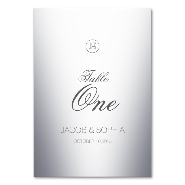 Tarjeta De Mesa Monogramado elegante plateado (Anverso)