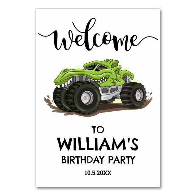Tarjeta De Mesa Monster Truck Partido de Cumpleaños Niños Mínimos  (Anverso)