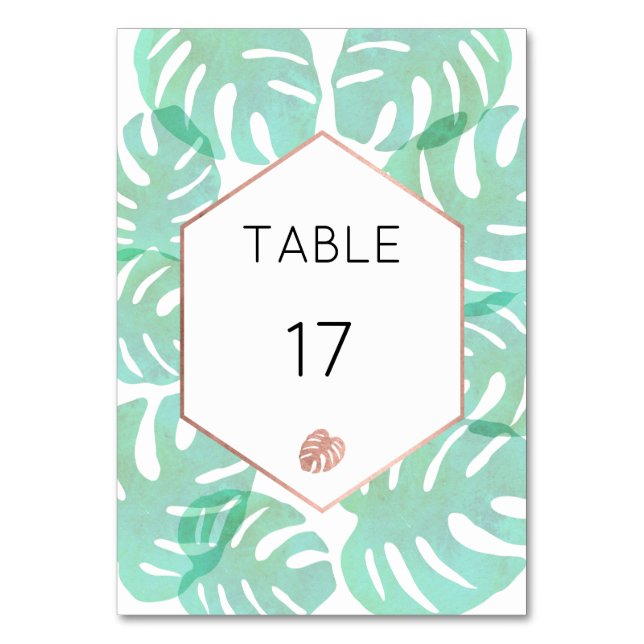 Tarjeta De Mesa Monstera Leaf & Rosa Gold (Anverso)