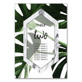 Tarjeta De Mesa Monstera Tropical Marble Boda Nombres de invitados