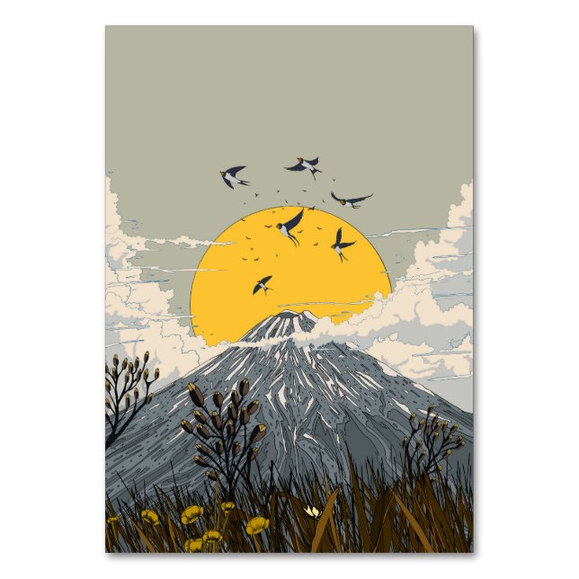 Tarjeta De Mesa Montaña del Volcán de Flores Silvestres (Anverso)