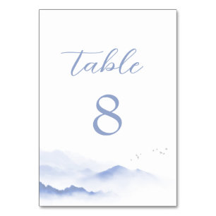 Tarjeta De Mesa Montañas azules y pájaros número de tabla boda