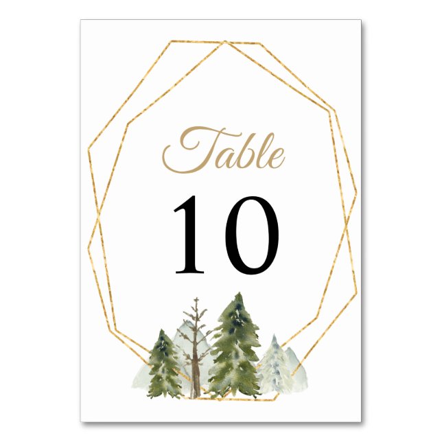 Tarjeta De Mesa Montañas de acuarela rústica Boda de Invierno de P (Anverso)