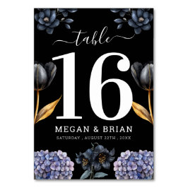 Tarjeta De Mesa Moody Black Floral Classic Script Floral Wedding