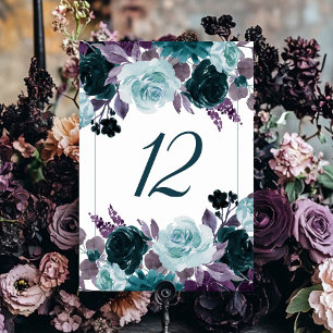 Tarjeta De Mesa Moody Boho   Garland floral Verde azulado y turque