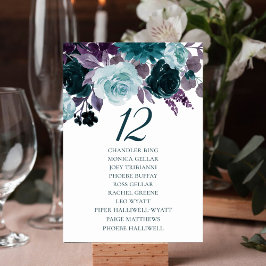 Tarjeta De Mesa Moody Boho | Nombre del invitado floral Verde azul