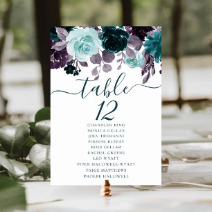 Tarjeta De Mesa Moody Boho Nombre del invitado floral Verde azul