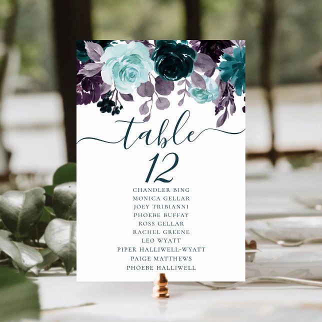 Tarjeta De Mesa Moody Boho | Nombre del invitado floral Verde azul (Subido por el creador)
