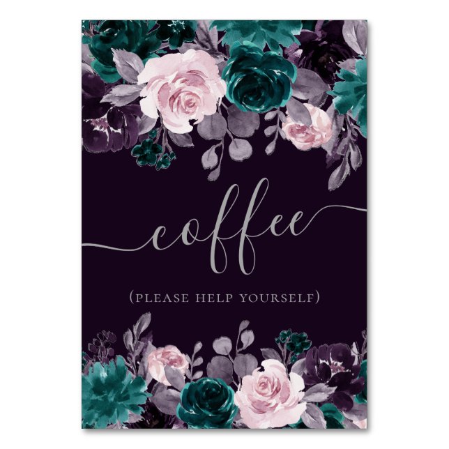 Tarjeta De Mesa Moody Boho | Oberenjena oscura púrpura y Verde azu (Anverso)