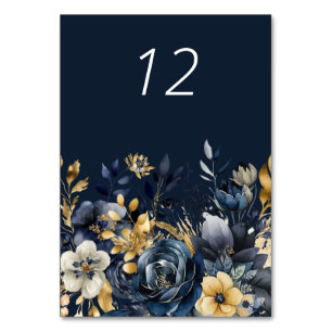 Tarjeta de mesa Moody Floral Blue Gold Boda
