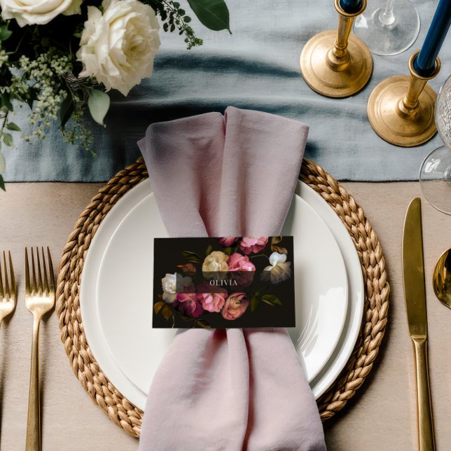 Tarjeta De Mesa Moody Floral Wedding Dark Romantic Black Burgundy (Subido por el creador)