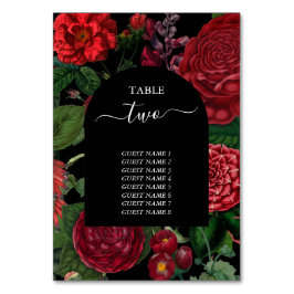 Tarjeta De Mesa Moody Florals Black Arch Burgundy Boda rojo
