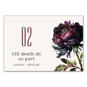 Tarjeta De Mesa Moody Gothic Oscuro Púrpura Negro Peony Boda