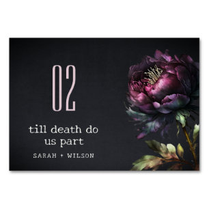 Tarjeta De Mesa Moody Gothic Oscuro Púrpura Negro Peony Boda