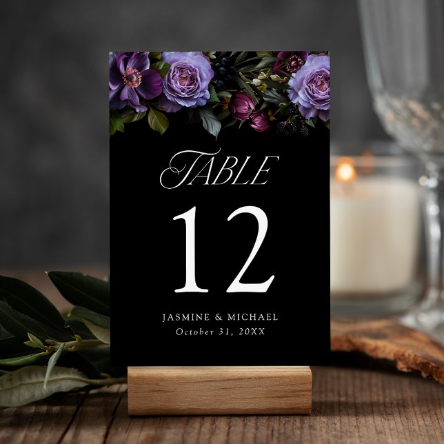 Tarjeta De Mesa Moody Gothic Purple Floral Boda (Subido por el creador)