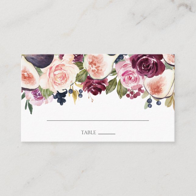Tarjeta De Mesa Moody Plum Floral y Boda de Fig (Anverso)