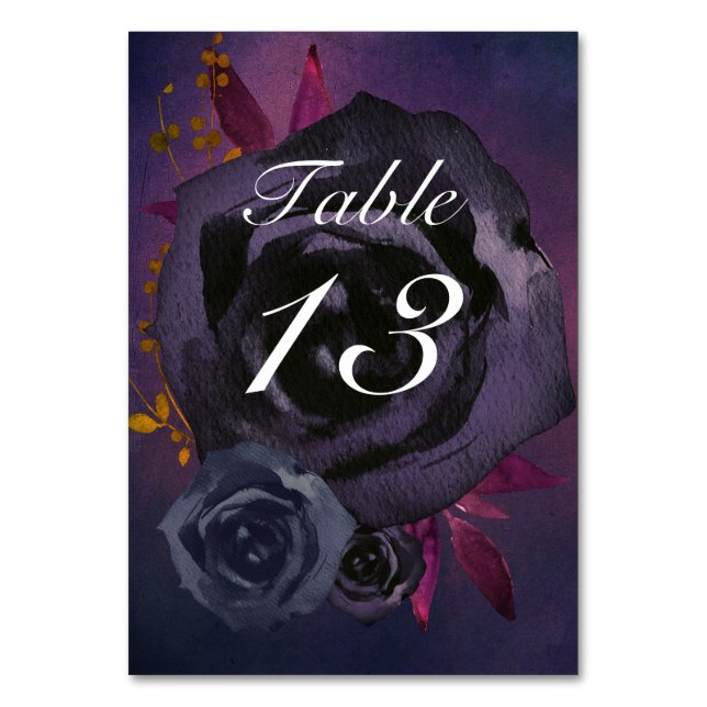Tarjeta De Mesa Moody Purple Black Fall Wedding (Anverso)