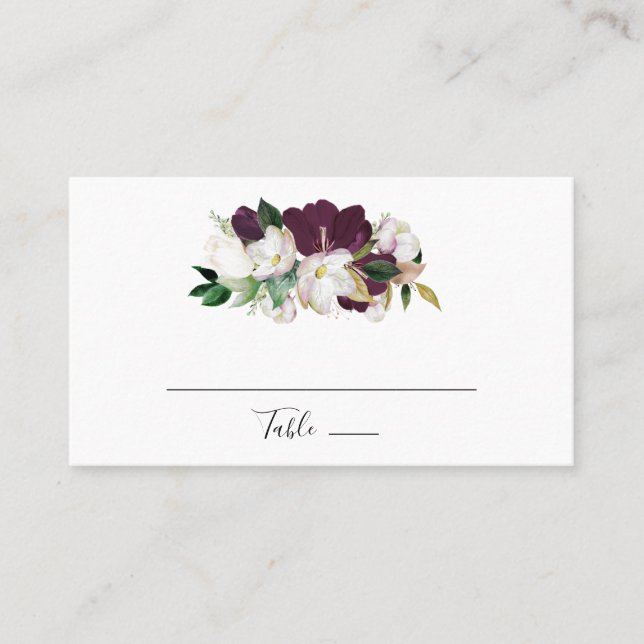 Tarjeta De Mesa Moody Purple Blooms Flat Boda (Anverso)