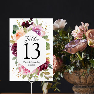 Tarjeta De Mesa Moody & Rustic Burgundy Watercolor Floral Frame