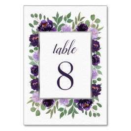Tarjeta De Mesa Morada Plata Floral acuarela Eucalyptus Boda