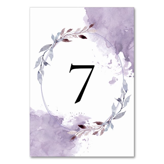 Tarjeta De Mesa Morado acuarela deja Boda de marco (Anverso)