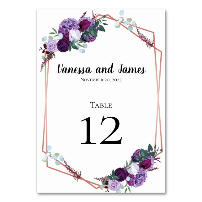 Tarjeta De Mesa Morado Floral moderno (Anverso)