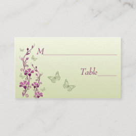 Tarjeta De Mesa Morado, floral verde con mariposas colocando tarje