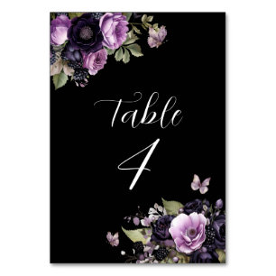 Tarjeta De Mesa Morado gótico y Moody Florals Quinceañera