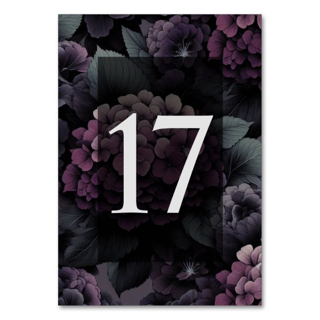 Tarjeta De Mesa Morado Moody Floral Tabla 17 (Anverso)
