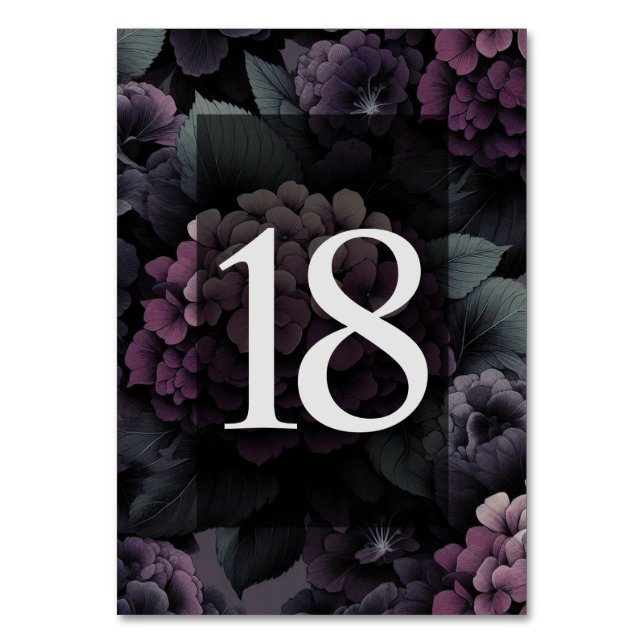 Tarjeta De Mesa Morado Moody Floral Tabla 18 (Anverso)