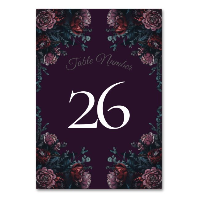 Tarjeta De Mesa Morado oscuro Floral Elegante Boda Maroon Mauve (Reverso)