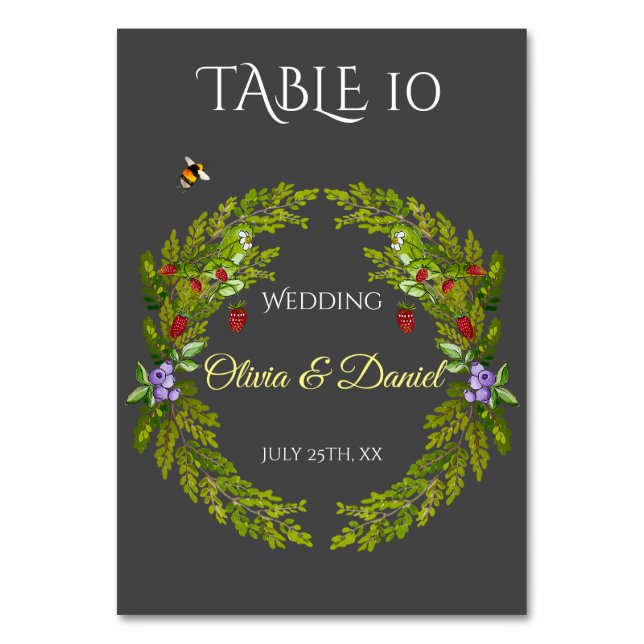 Tarjeta De Mesa Moras de la selva acuática boda wreath (Anverso)