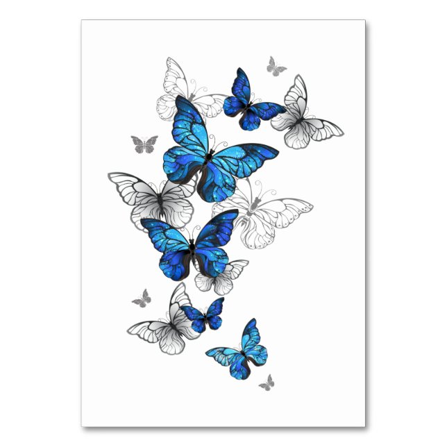 Tarjeta De Mesa Morfo de las mariposas voladoras azules (Anverso)