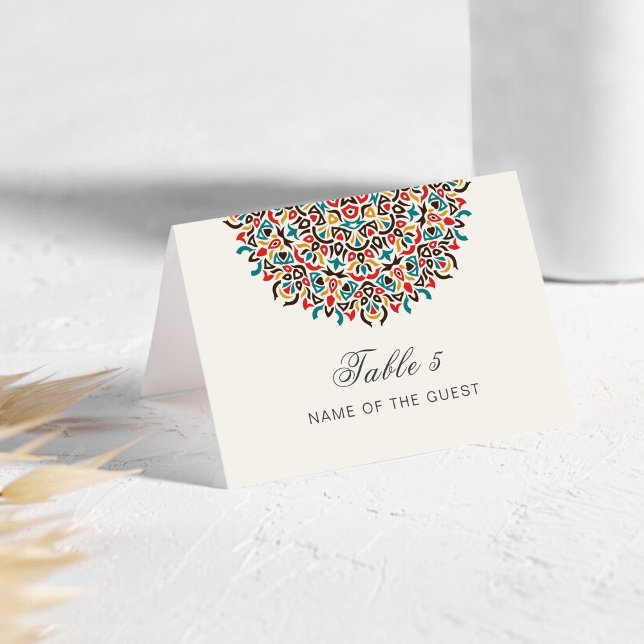 Tarjeta De Mesa Moroccan Lattice Geo Mandala Wedding Place Card (Subido por el creador)