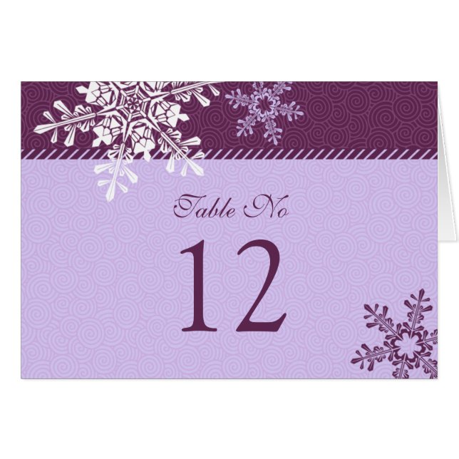 Tarjeta de mesa Morple White Snowflake Winter Wedd (Anverso (Horizontal))