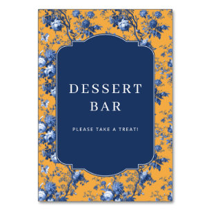 Tarjeta De Mesa Mostaza Alegre Toile Floral Azul