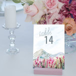 Tarjeta De Mesa Mountain Meadow Watercolor Wedding<br><div class="desc">Mountain Wedding table number with idyllic country landscape of blue ridge mountains and pink wildflower meadow. Beautiful nature inspired scenic design - perfect for outdoor destinations, mountain lakeside and country park retreats or dusty blue grey and pink color themes. Please browse my Mountain Meadow collection for matching items or message...</div>