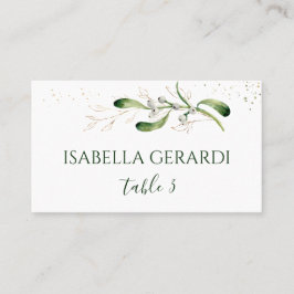 Tarjeta De Mesa Muérdago Confeti de Boda con Follaje Dorado