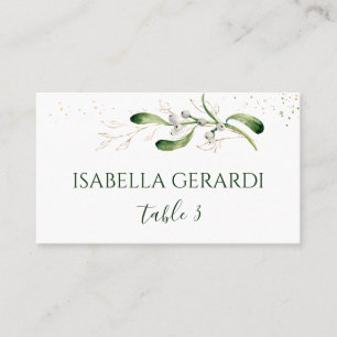 Tarjeta De Mesa Muérdago Confeti de Boda con Follaje Dorado