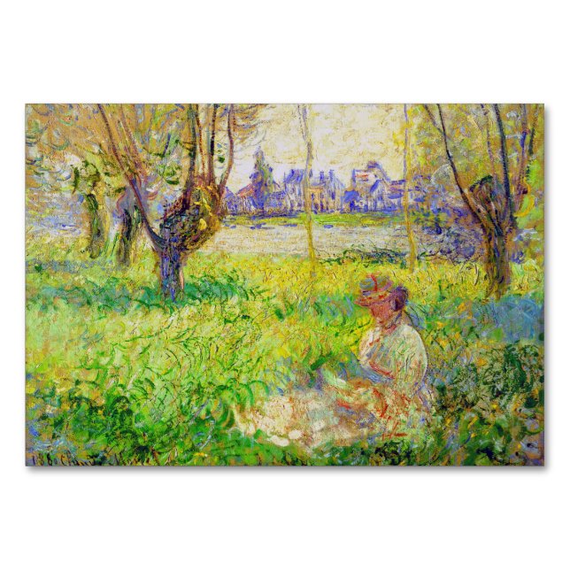 Tarjeta De Mesa Mujer Monet Sentada Bajo El Bella Artes Willows (Anverso)