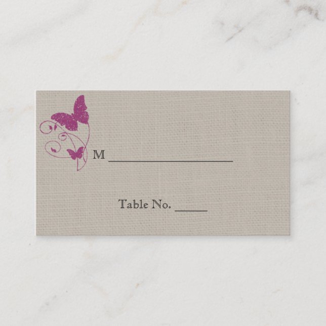 Tarjeta De Mesa Mulberry Purpurina Butterfly Boda Place Cards (Anverso)