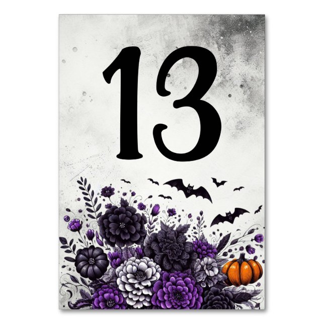 Tarjeta De Mesa Murciélagos y Flores Mesa Número 13 (Anverso)