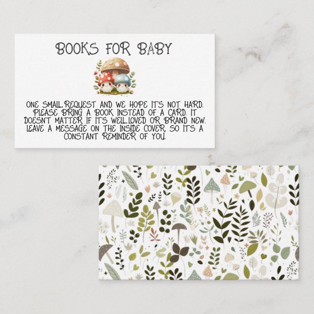 Tarjeta De Mesa Mushroom TRAE UN LIBRO BABY SHOWER (Anverso / Reverso)