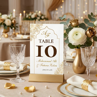 Tarjeta de mesa musulmana de elegancia floral dora