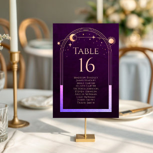 Tarjeta De Mesa Mystic Rainbow Deep Plum Sun Moon Stars Space