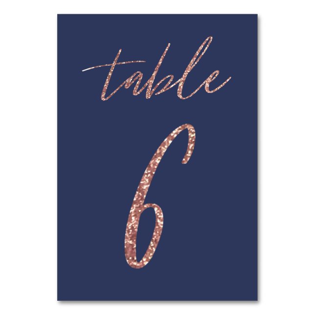 Tarjeta De Mesa Nº 6 - Purpurina de Glam Rosa Boda de oro y azul (Anverso)