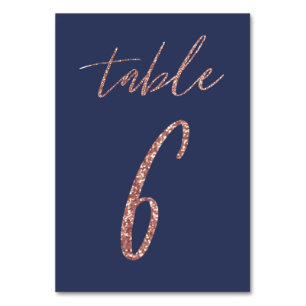 Tarjeta De Mesa N.º 6 - Boda Glam Glitter Rosa Dorado y Azul