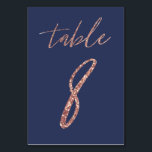 Tarjeta De Mesa N.º 8 - Boda Glam Glitter Rosa Dorado y Azul<br><div class="desc">Tarjeta de Número de Mesa de Boda Glam Glitter Rosa Dorado y Azul</div>