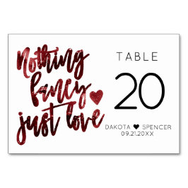 Tarjeta De Mesa Nada Fancy Just Love | Boda Rojo Crimson Oscuro