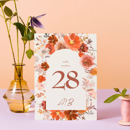 Tarjeta De Mesa Naranja ardiente de crema Boda del arco botánico f